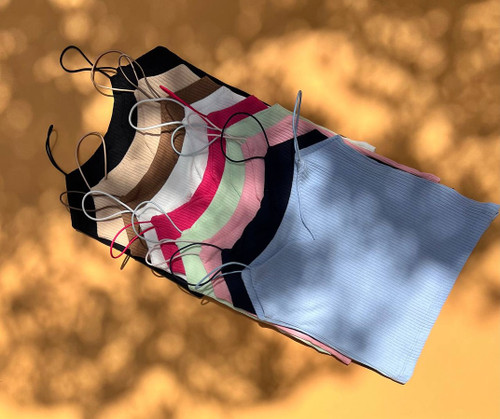 تاپ کراپ بند ماکارون کرکرهای یقه کوبایی رنگبندی پاستیلی زنانه