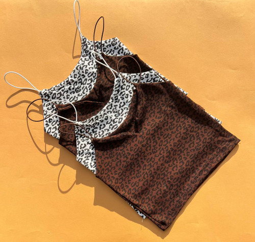 تاپ کراپ بند ماکارون پلنگی زنانه