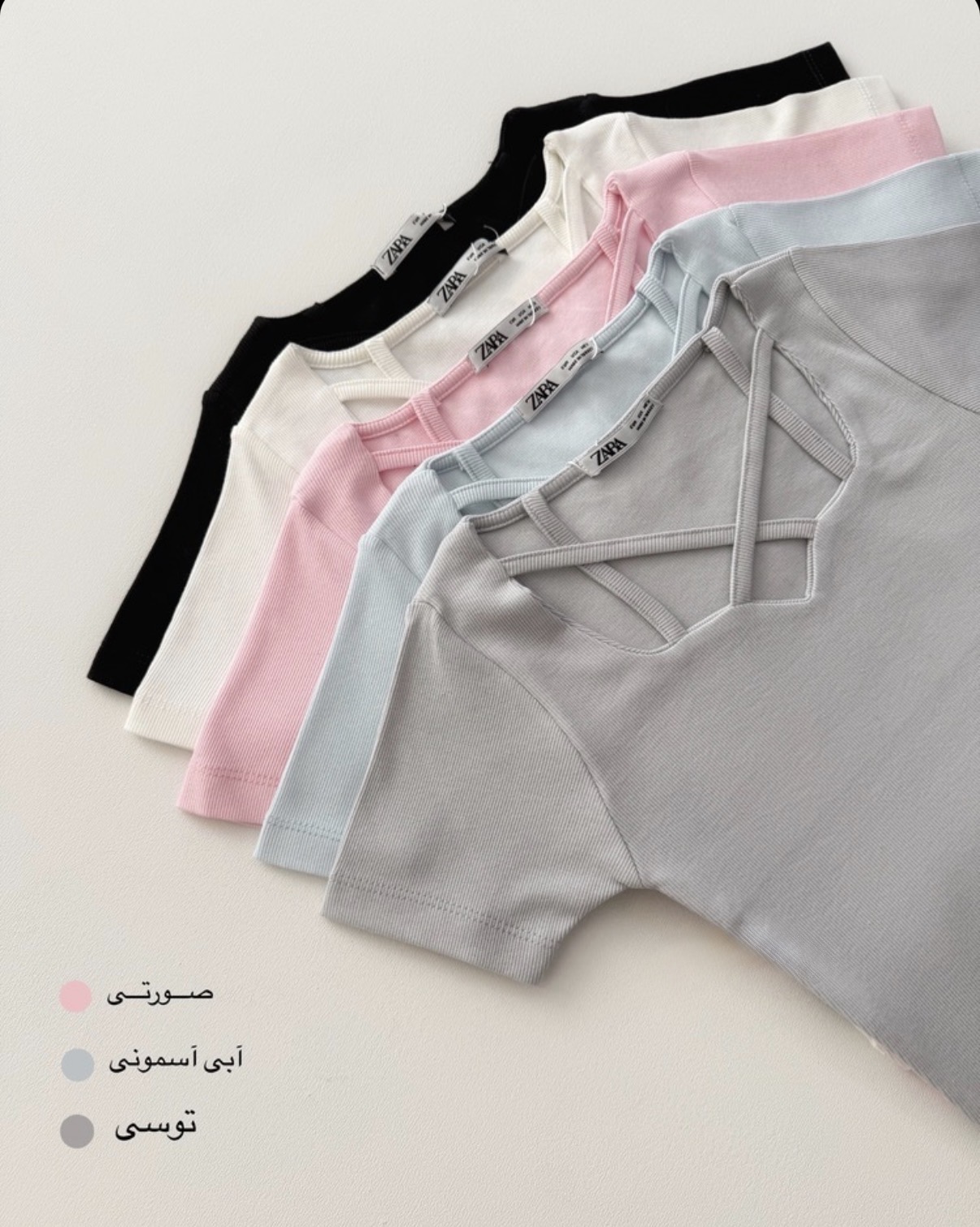 تیشرت تاپ آستین کوتاه یقه ضربدری زنانه و دخترانه